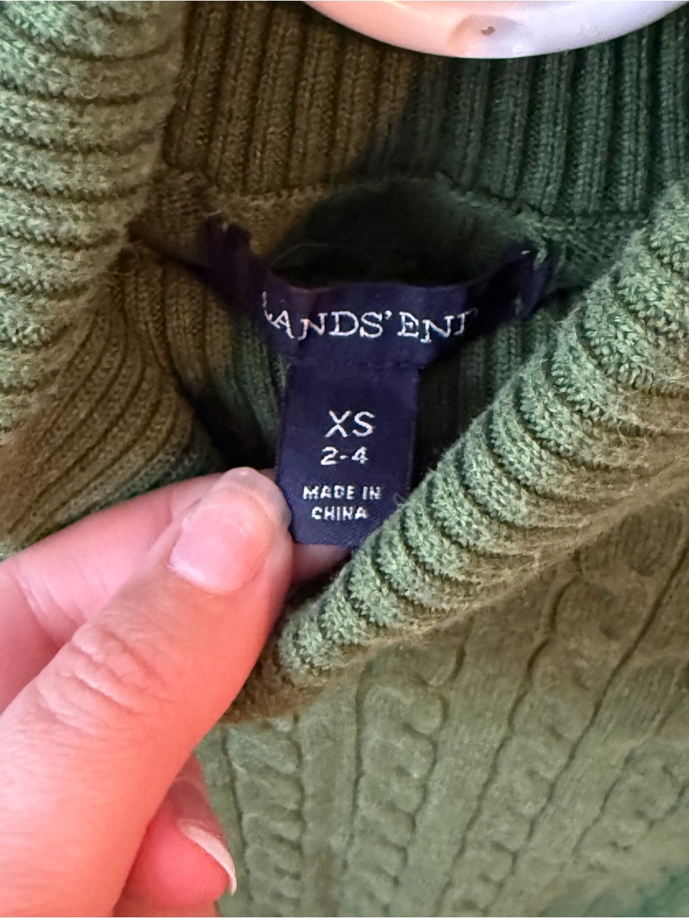 Lands' End Green Cable Turtleneck Sweater - Picture 2 of 2
